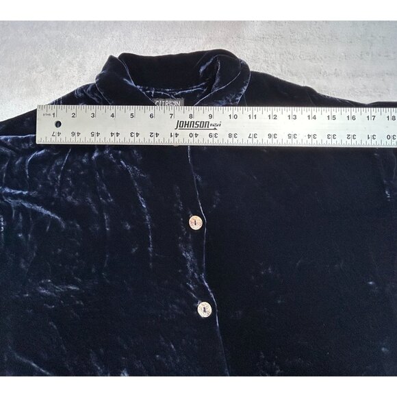 Citron Santa Monica Womens Navy Crushed Velvet Button-Up Shirt Small 100% Silk - Picture 5 of 7